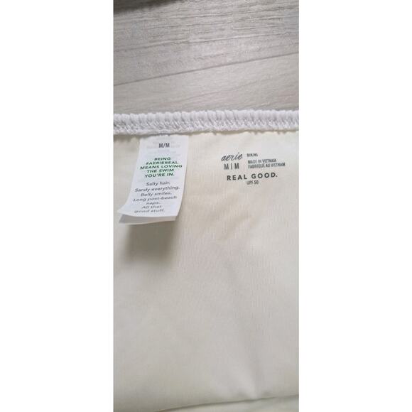 Aerie Swim Suit/Bikini 2 PC Sz M Bathing White Ribbed Strappy Keyhole Coquette - Picture 4 of 6